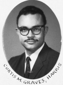 Close-up of State Representative Curtis Graves looking at the camera. The words "Curtis M. Graves, Harris" are curved beneath the ovular portrait.