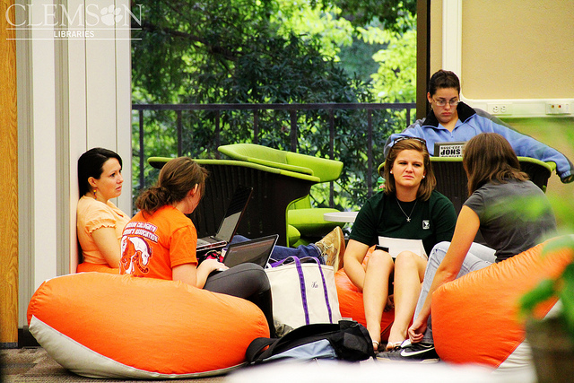 Group meeting on some comfortable bean bags