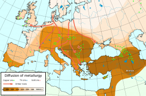 Color map of Europe depicting diffusion of metallurgy