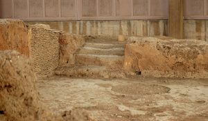 Open area with beige stairs 