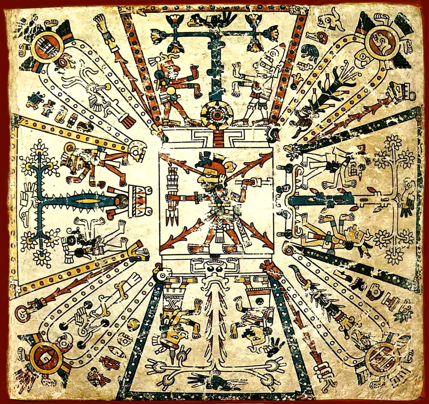 Codex with person image in center and intricate drawings surrounding