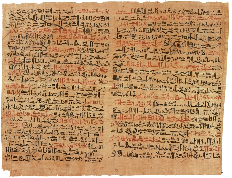 Papyrus manuscript pages with black and red writing