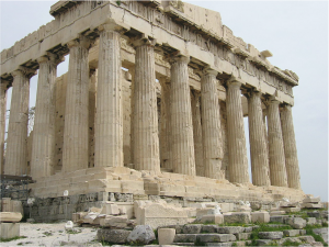 Angled perspective of Parthenon showing multiple columns