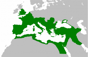 Map showing white and bright green land mass