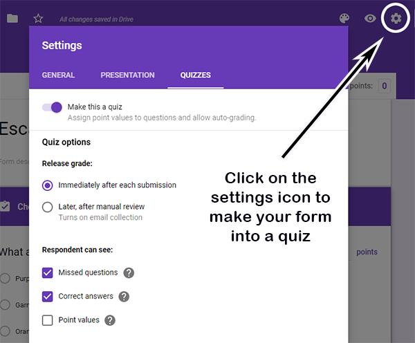 Google form settings screen