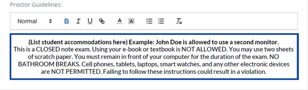 Proctor guidelines text box