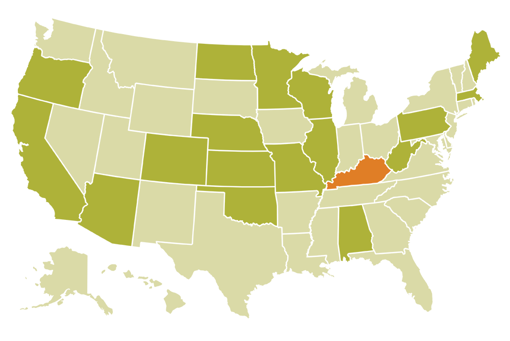 US map with states color-coded based on whether veterinary reporting of animal abuse is mandatory, voluntary, or prohibited. Florida is voluntary reporting.