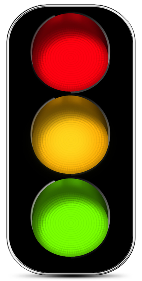Stoplight with red light on top, yellow in the middle, and green light on the bottom