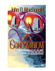 Paperback cover with the image of a pair of sunglasses showing the reflection of a condominium building.